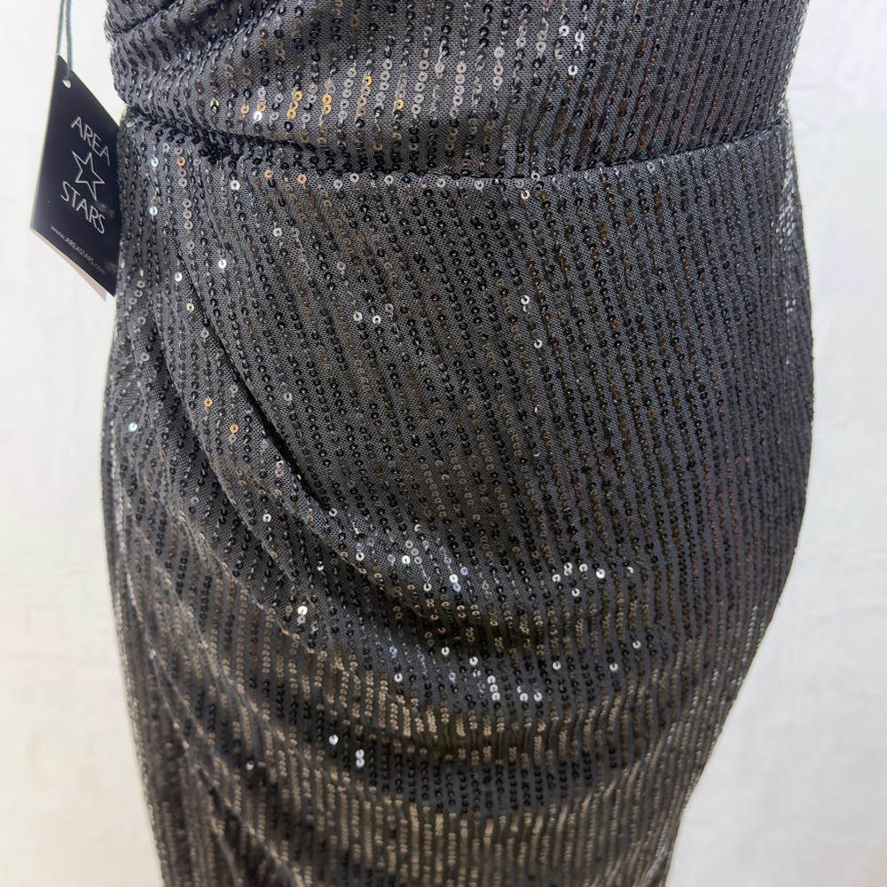 Area Stars Sequin Midi Dress Black Surplus Neckline Sleeveless Cocktail‎ L NEW - Picture 9 of 16